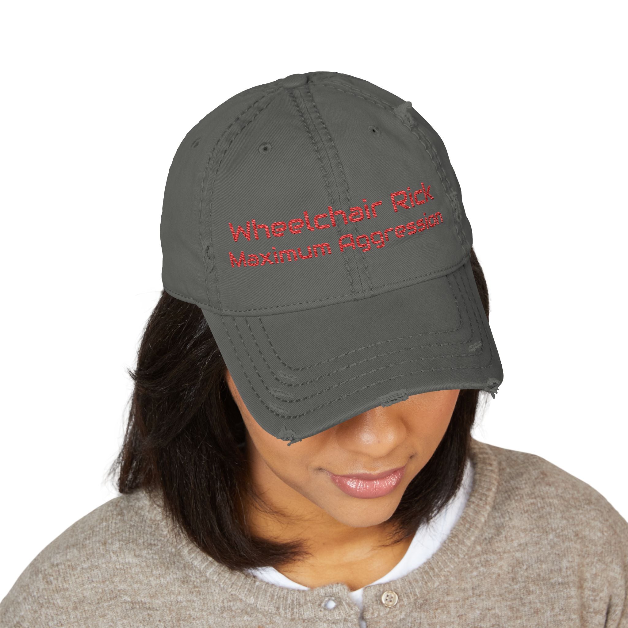 Wheelchair Rick  Embroidered   Maximum Aggression  " Hat backwards for safety"  baseball hat.